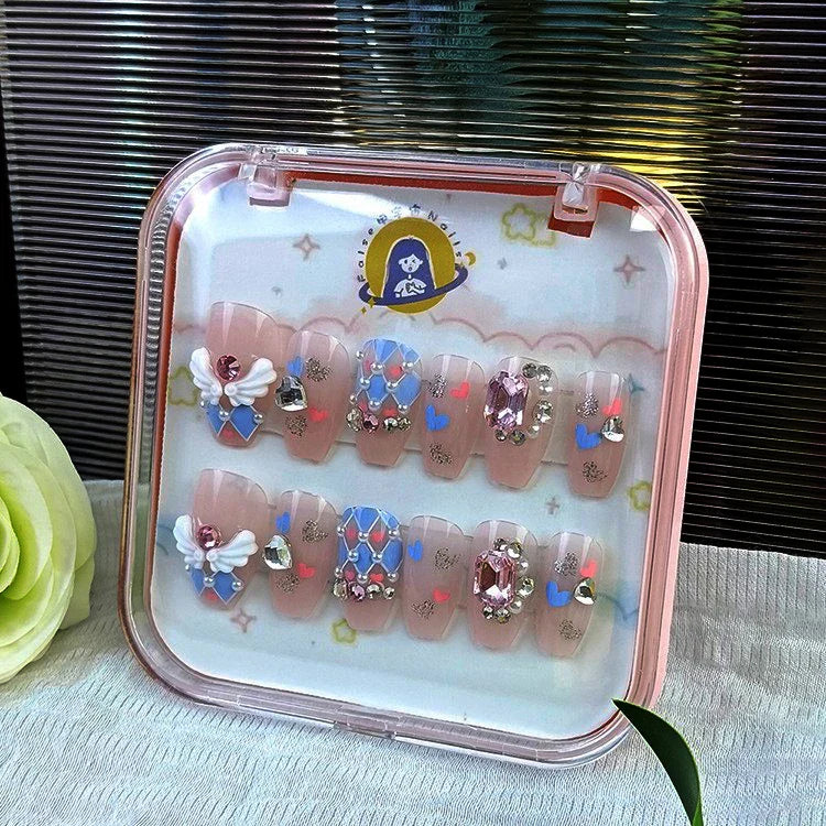 Handmade Soft Gel Diamond Fake Nails 24Pcs Clear Boxed Full Cover Crystal Nail Tips Easy to Press On Nails Soft Gel False Tips - - DYAVOR®