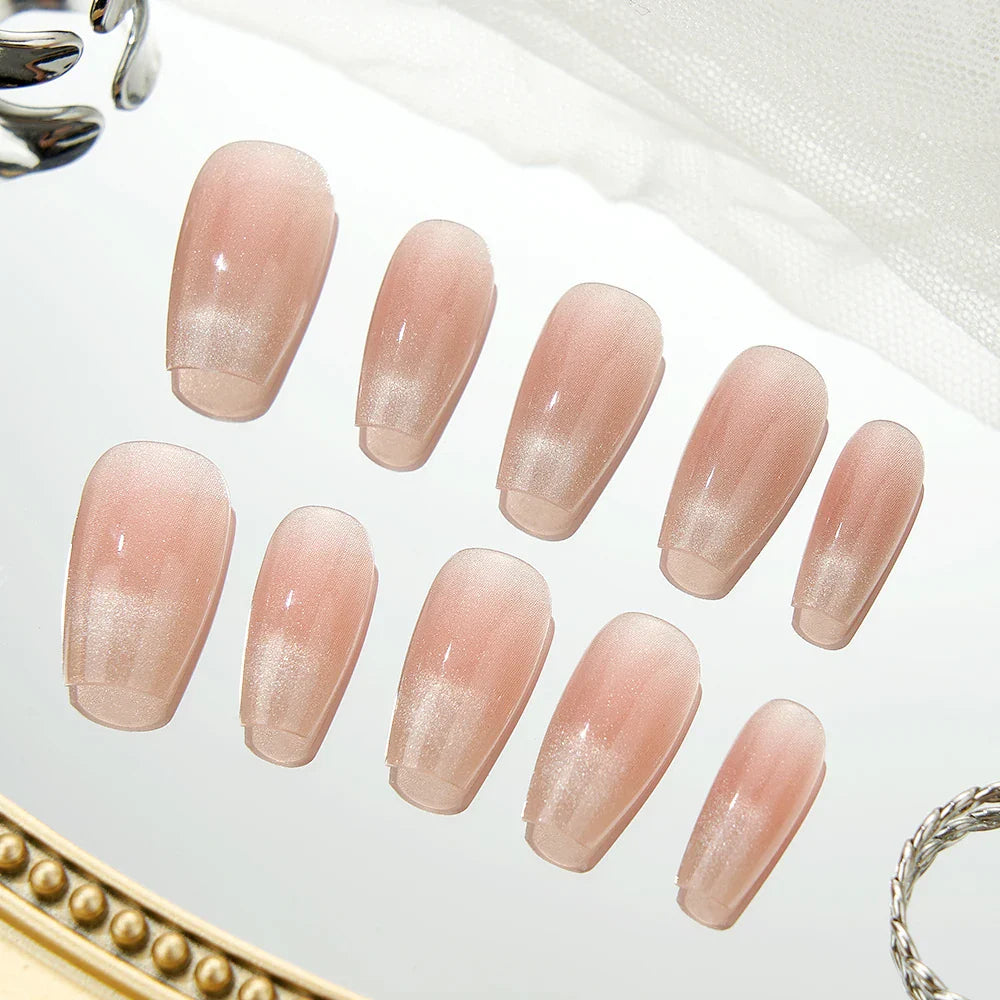 False Nails Set Short Press on False French Cat's Eye Style Nails Art Diamond Finished Fake Nails with Glue Stick-on - - DYAVOR®