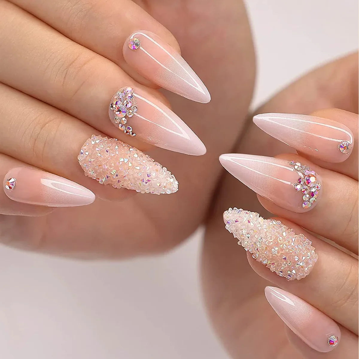 24Pcs Extra Long Stiletto False Nails Pointy French Fake Nails Glitter Detachable Almond Press on Nails Full Cover Nail Tips - - DYAVOR®