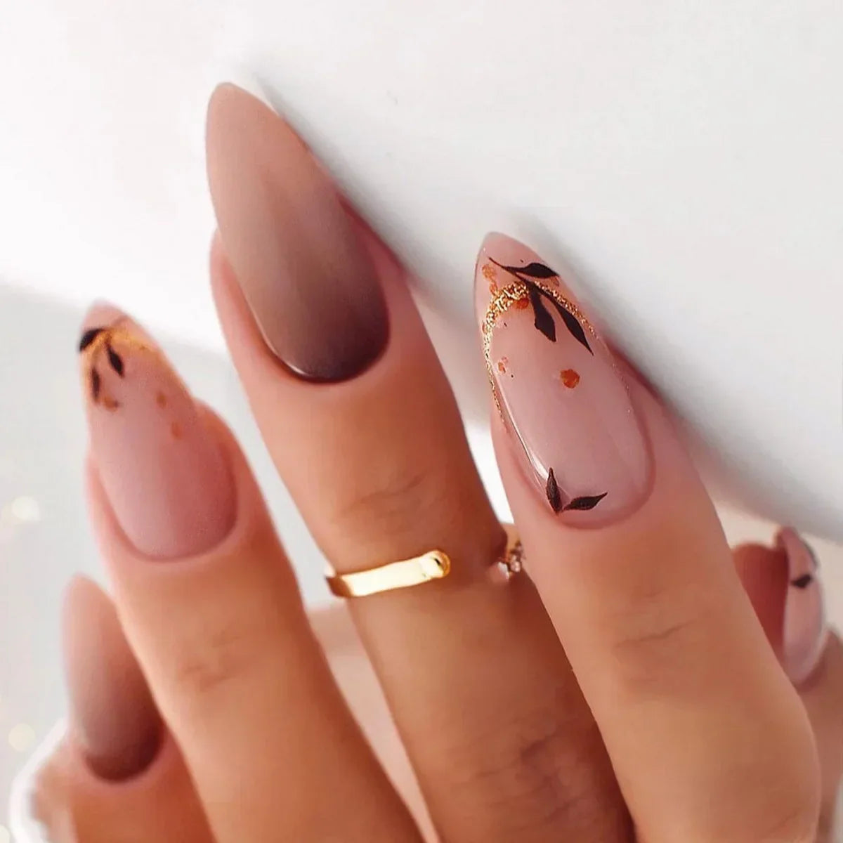 24Pcs French Almond False Nails Glitter with Rhinestones Wearable Fake Nails Artificial Simple Full Cover Press on Nails Tips - - DYAVOR®
