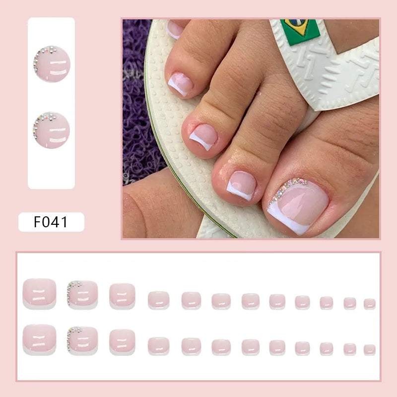 24pcs Wearable White-Edged French Manicure Toenails Full Cover Press On Fake Toenails DIY Artificial Acrylic False Toenails - - DYAVOR®