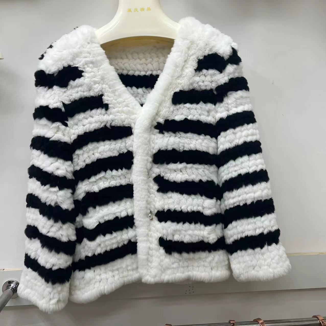 New Street Fashion Real Natural Rex Rabbit Fur Coats for V-neck Color Luxury Overcoats Knitted Jackets -  - DYAVOR®