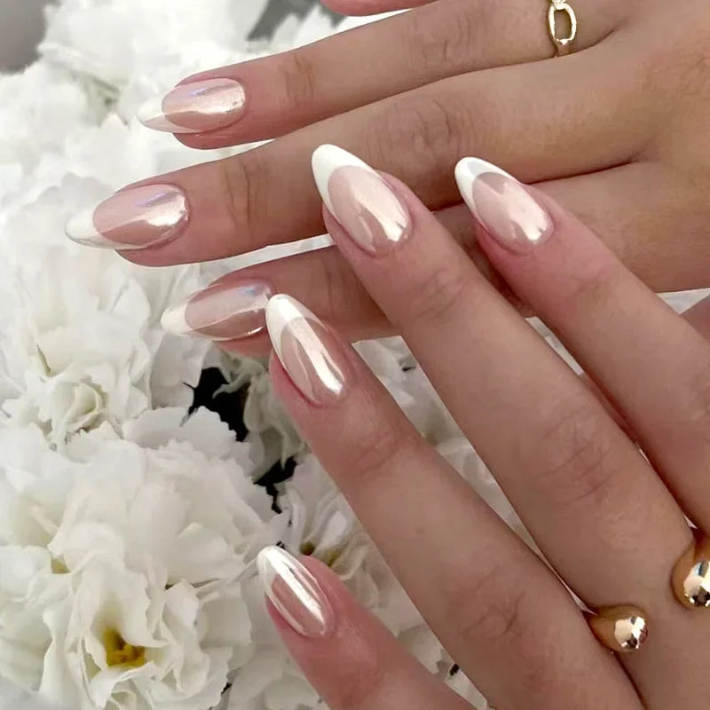 24pcs Small Almond Oval Decorated Cloud Milk Wearable Fake Nails Short Press On Nail Coffin Detachable French False Nails Tips - - DYAVOR®