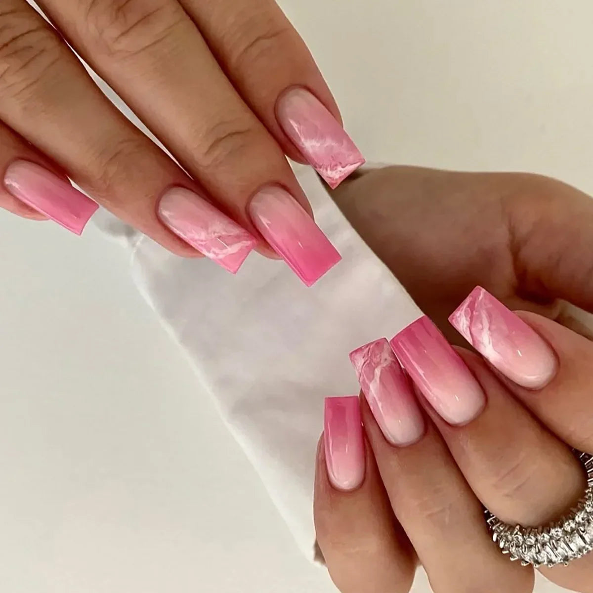 24pcs removeable false nails with glue Gradient Shinny brown coffin glitter Ballet press on nails long full cover fake nails tip