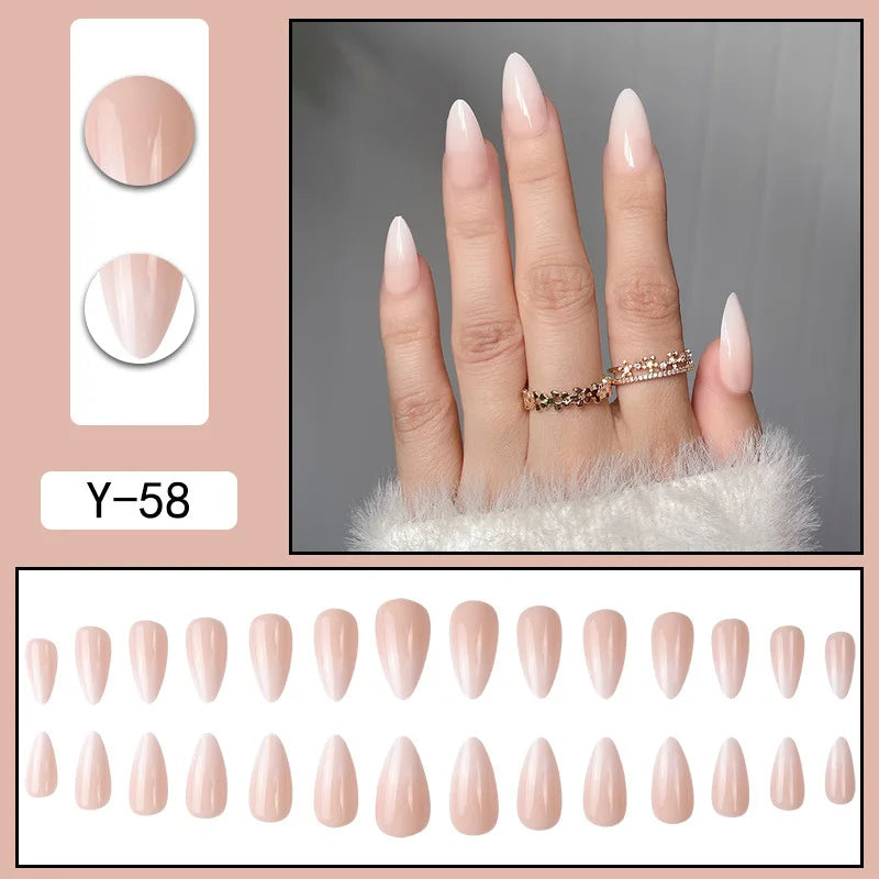 24Pcs/Set Almond Gradient Press On Nail Art Wearable Fake Nails Pointed Simple Ballet Coffin Reusable False Nails Tips Finished - - DYAVOR®