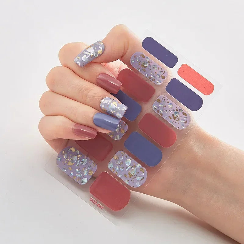 Semi Cured Gel Nails Art Stickers Fashion Solid Color Manicure Decal UV LED Lamp Need Gel Nail Decals Nail Sticker Decoration - - DYAVOR®