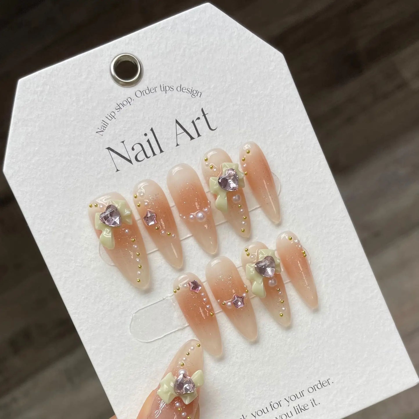 10Pcs Pink French Y2k Nail Tips Long Ballet Handmade Fake Nail Wearable False Nails with Rhinestone Press on Nails Manicure - - DYAVOR®