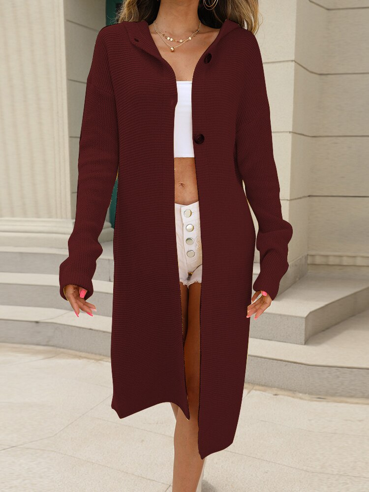 New Autumn Winter Women's Sweater Coat Fashionable Solid Color Long Hooded Knitted Cardigan Street Clothes Oversized Cardigan - - DYAVOR®