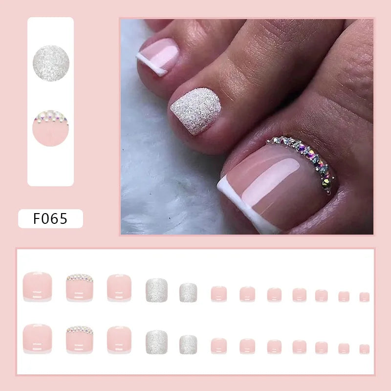 24pcs Wearable White-Edged French Manicure Toenails Full Cover Press On Fake Toenails DIY Artificial Acrylic False Toenails - - DYAVOR®