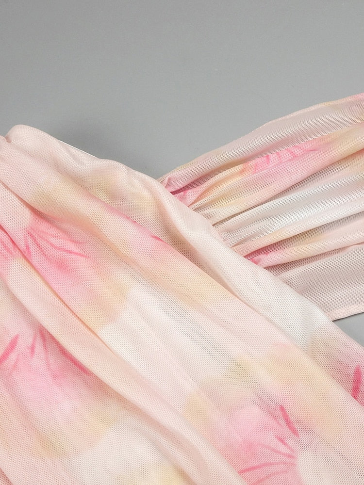 Draped Floral Maxi Dress with Gloves - - DYAVOR®
