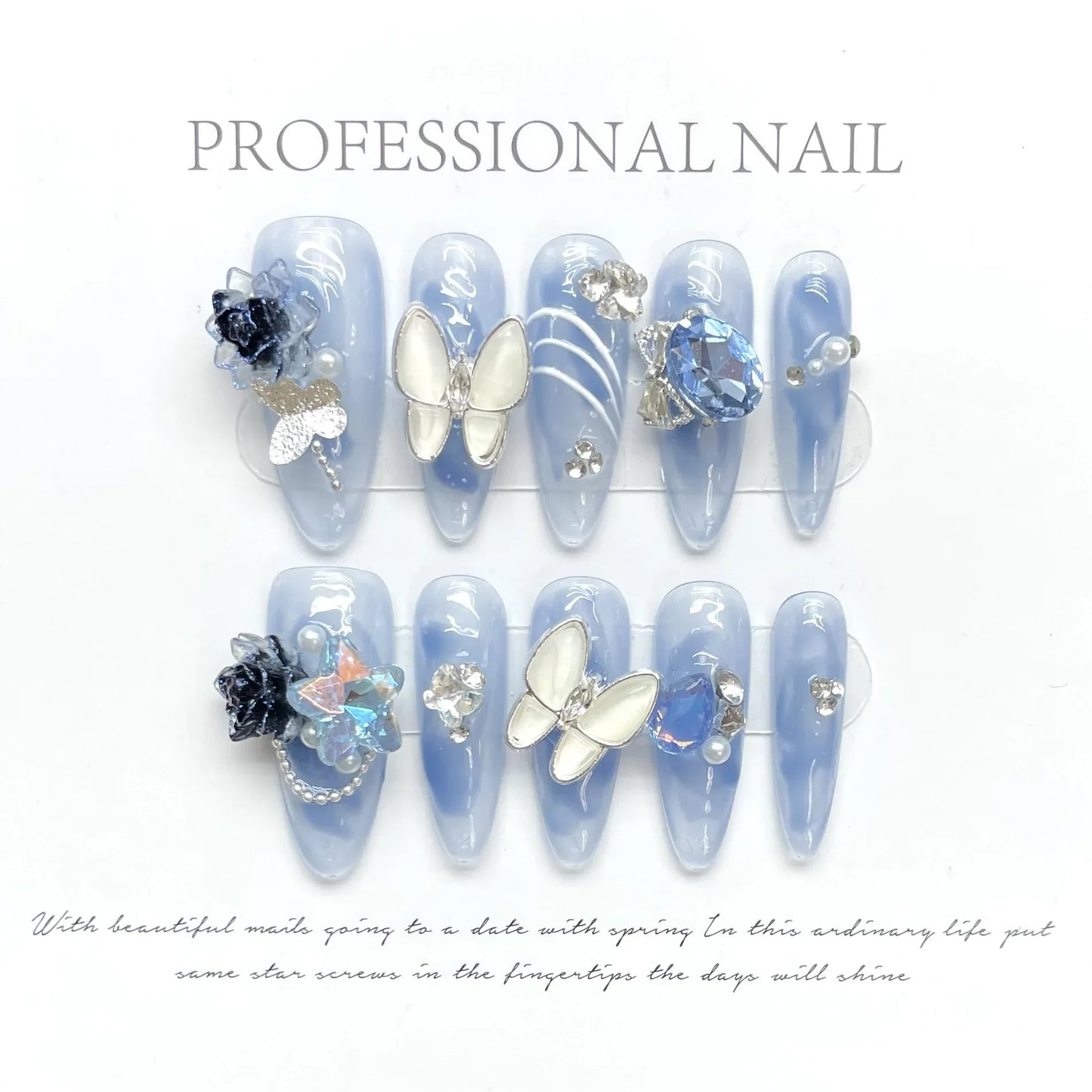 10Pcs Pink Handmade Almond Press on Nails Cat Eye Wearable Rhinestone False Nails Decoration Gradient Manicure Fake Nails Tips - - DYAVOR®