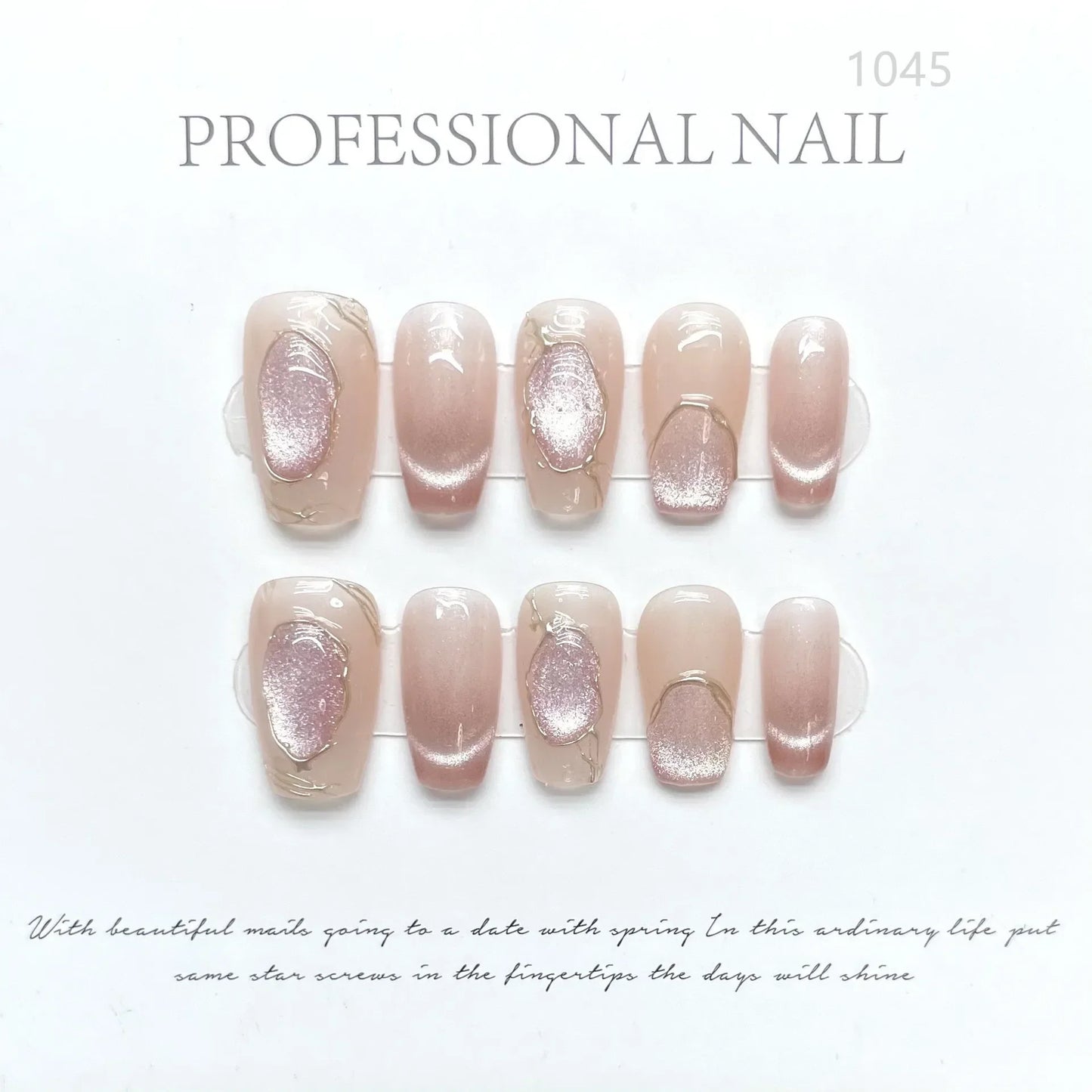 10Pcs Glitter French Handmade Fake Nails Long Ballet Nail Tips Pink Finished Press on Nails Coffin Reusable False Nails Wearable - - DYAVOR®