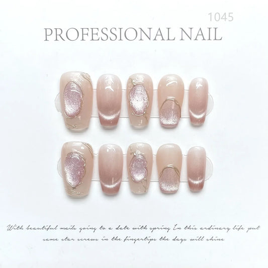 10Pcs Glitter French Handmade Fake Nails Long Ballet Nail Tips Pink Finished Press on Nails Coffin Reusable False Nails Wearable -  - DYAVOR®