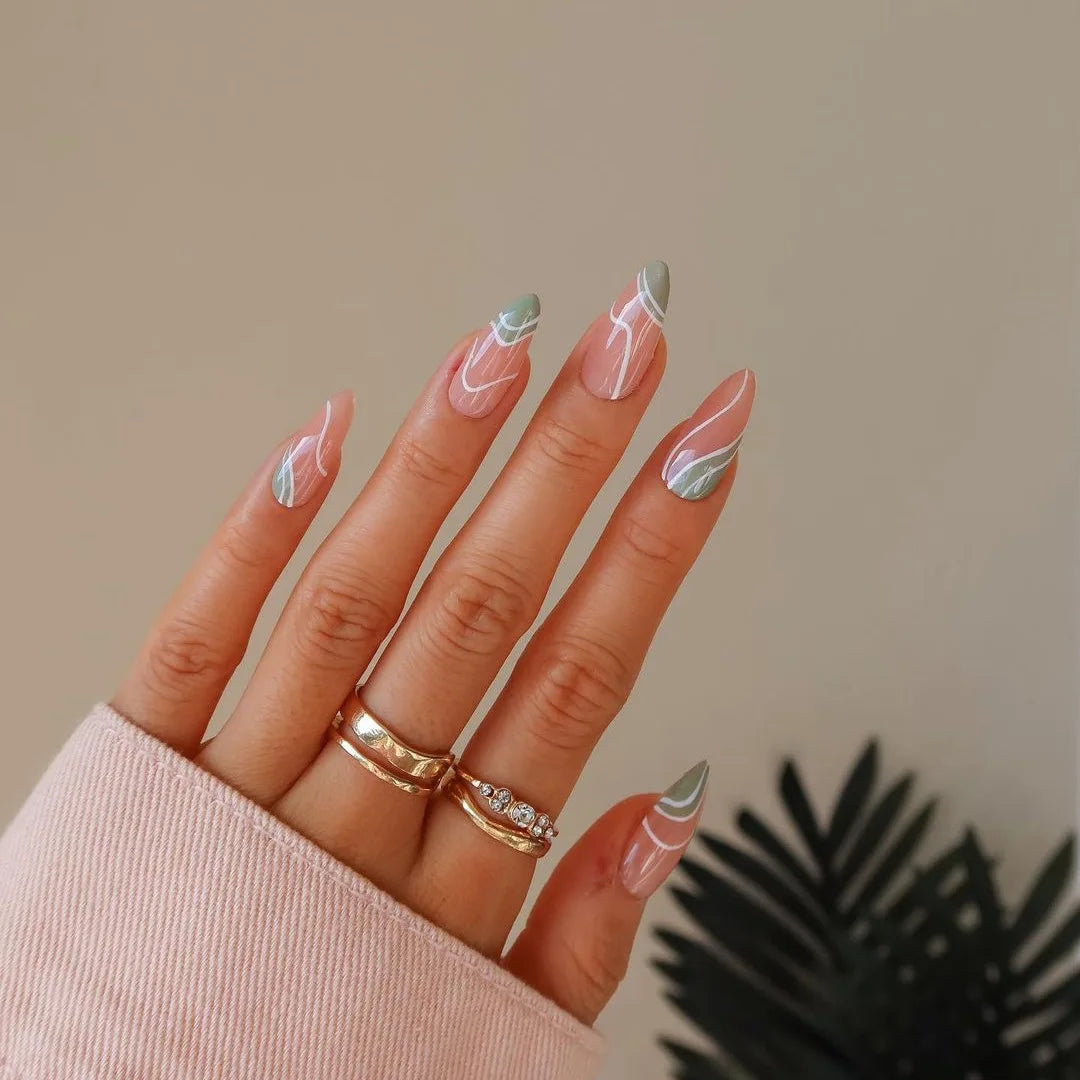 24Pcs/Set Almond Gradient Press On Nail Art Wearable Fake Nails Pointed Simple Ballet Coffin Reusable False Nails Tips Finished - - DYAVOR®