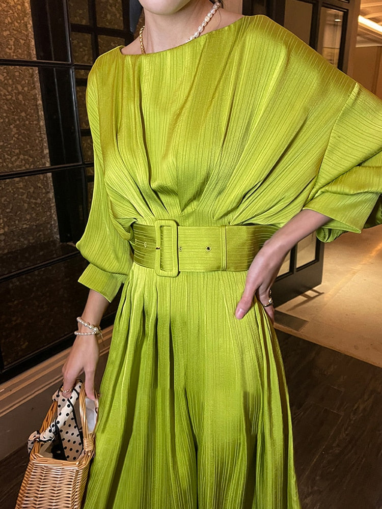 Long Dress With A Wide Belt - - DYAVOR®