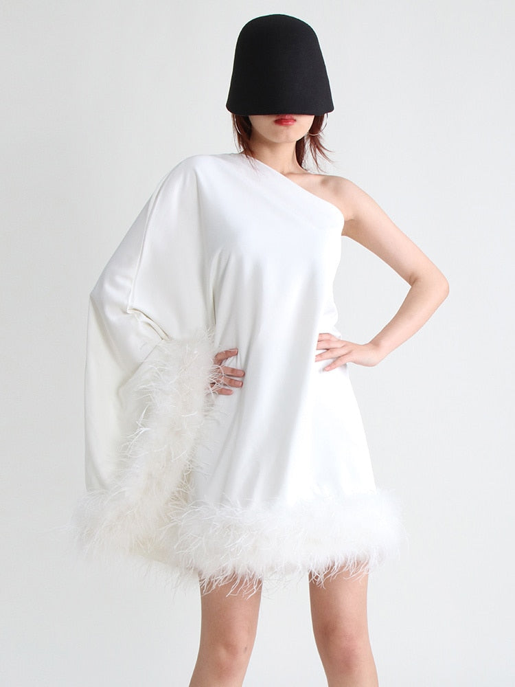 Feather Mini A-line White Dress - - DYAVOR®