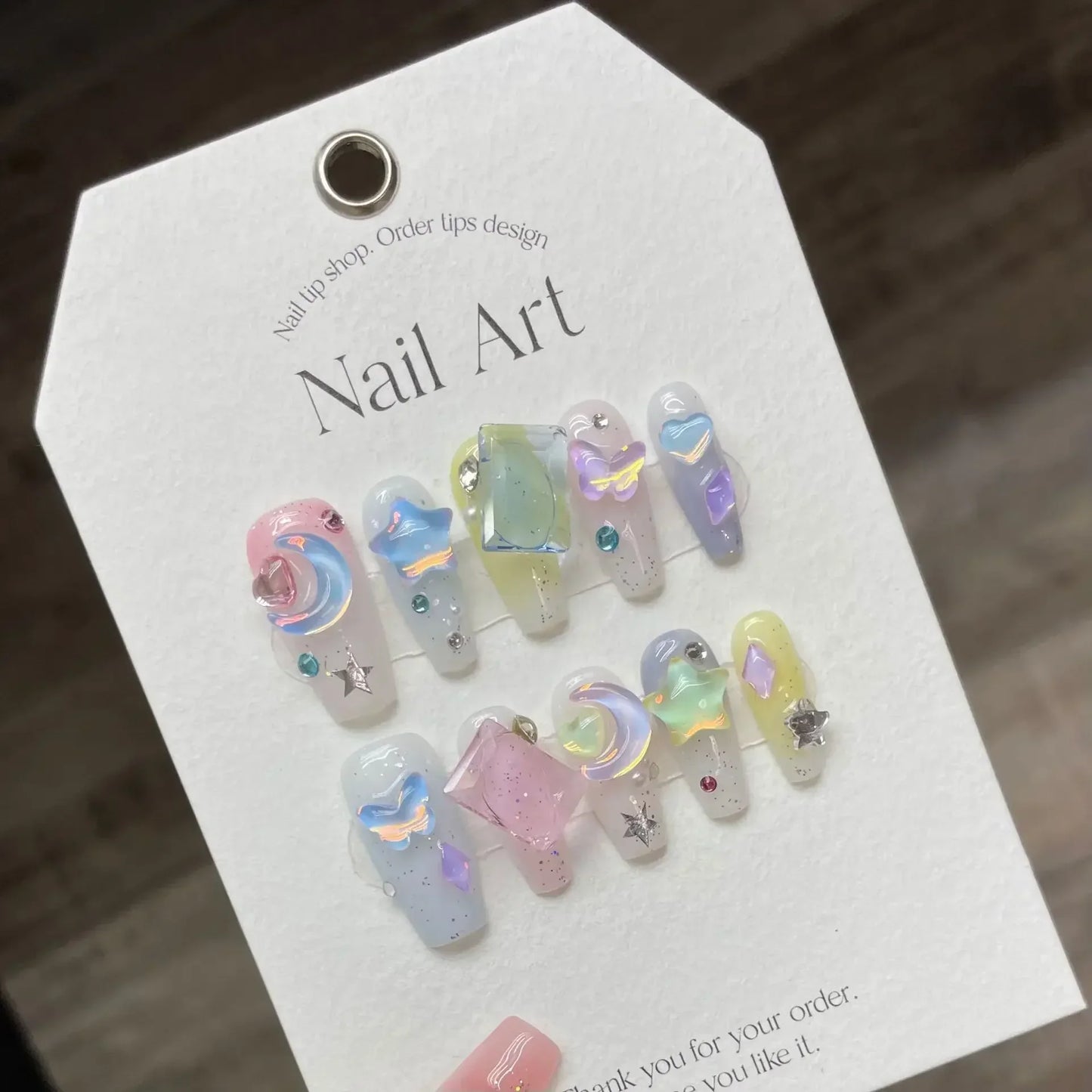10pcs detachable Handmade kawaii false nails with glue full cover stick on nails with design dopamine bubble love girl press on - - DYAVOR®