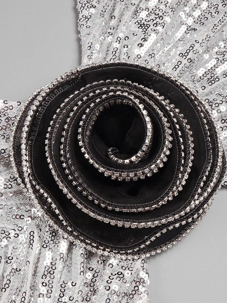 Silver Sequined Maxi Dress - - DYAVOR®