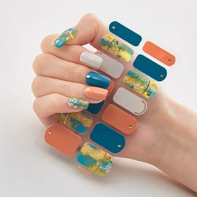 Semi Cured Gel Nails Art Stickers Fashion Solid Color Manicure Decal UV LED Lamp Need Gel Nail Decals Nail Sticker Decoration - - DYAVOR®