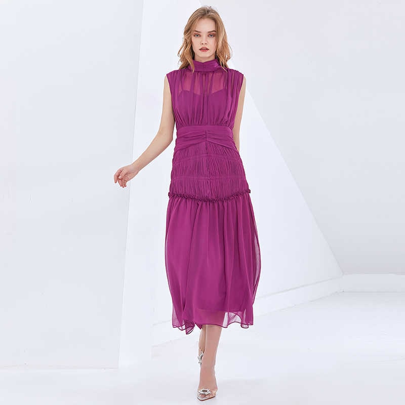 Long Chiffon Dress With Gathers - - DYAVOR®