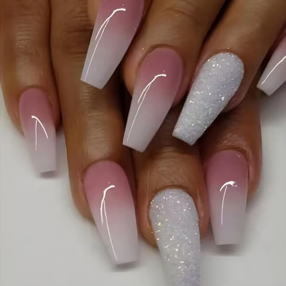 wearable full cover long ballet French coffin white False Nails with glue matte red black pink white artificial nails press on - - DYAVOR®