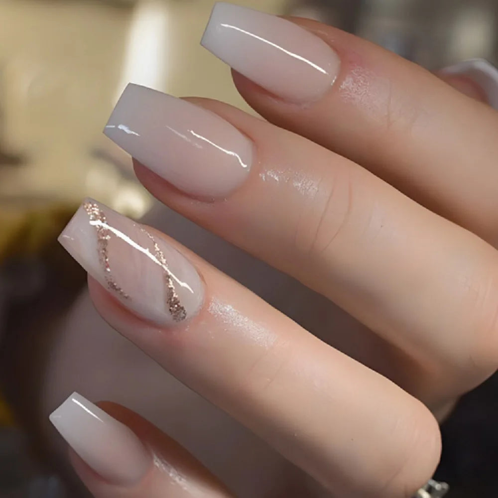 24pcs removeable false nails with glue Gradient Shinny brown coffin glitter Ballet press on nails long full cover fake nails tip - - DYAVOR®