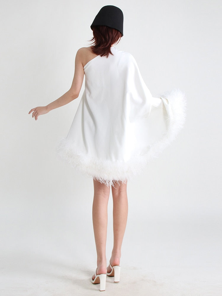 Feather Mini A-line White Dress - - DYAVOR®