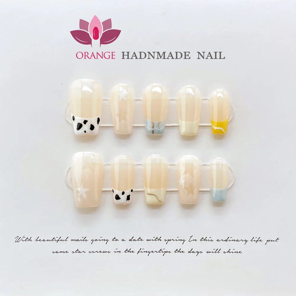 Handmade French Fake Acrylic Press On Nails With Designed Reusable Nails Full Cover Manicuree Wearable XS S M L Size Nails Art - - DYAVOR®
