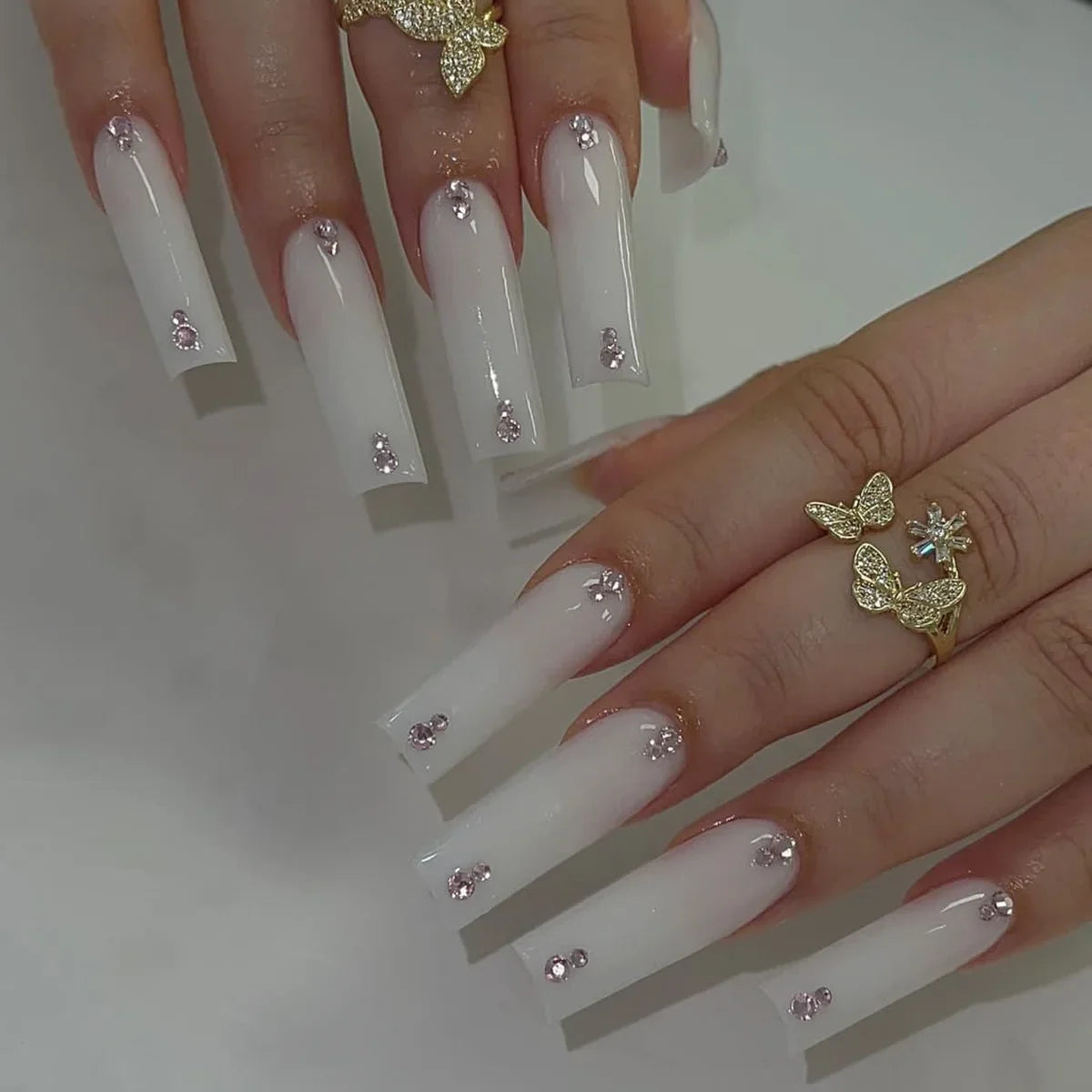 wearable full cover long ballet French coffin white False Nails with glue matte red black pink white artificial nails press on - - DYAVOR®