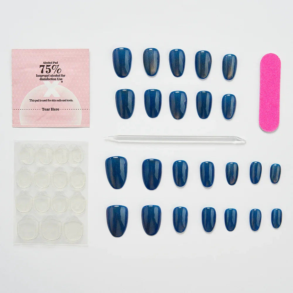 False Nails Set Short Press on False French Cat's Eye Style Nails Art Diamond Finished Fake Nails with Glue Stick-on - - DYAVOR®