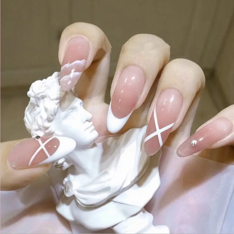 24Pcs/Set Almond Gradient Press On Nail Art Wearable Fake Nails Pointed Simple Ballet Coffin Reusable False Nails Tips Finished - - DYAVOR®