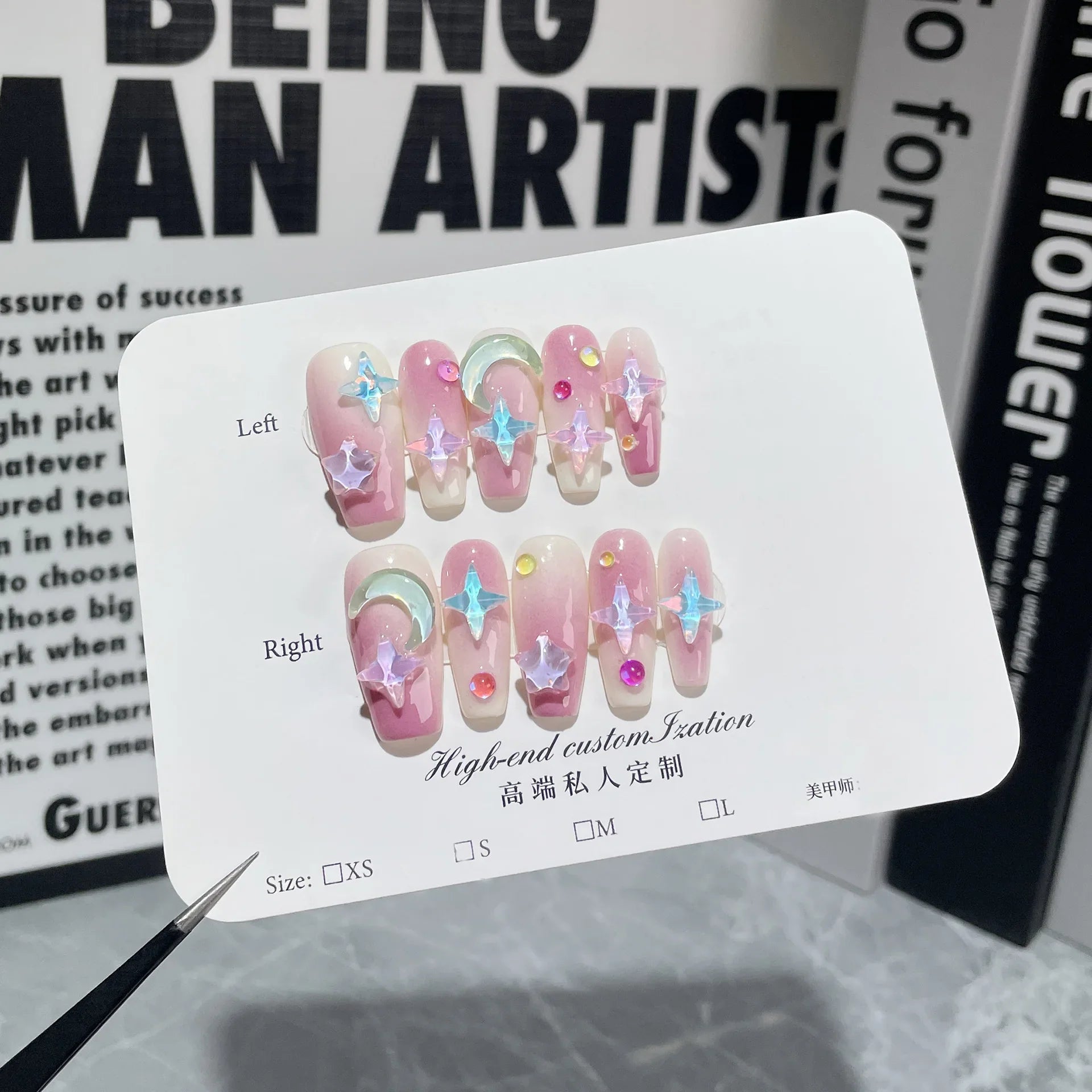 10pcs Aurora cat eyes blue almond coffin false nails with glue detachable handmade y2k hot girls designs artificial nails tips -  - DYAVOR®