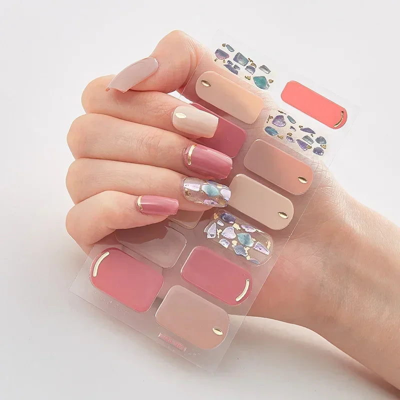 Semi Cured Gel Nails Art Stickers Fashion Solid Color Manicure Decal UV LED Lamp Need Gel Nail Decals Nail Sticker Decoration - - DYAVOR®