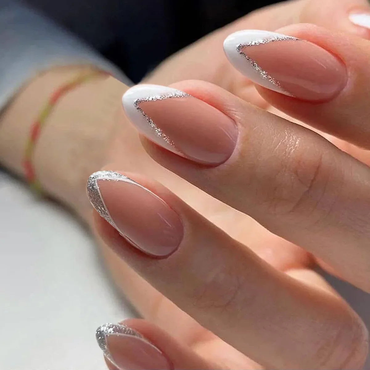 24Pcs/Set Almond Gradient Press On Nail Art Wearable Fake Nails Pointed Simple Ballet Coffin Reusable False Nails Tips Finished