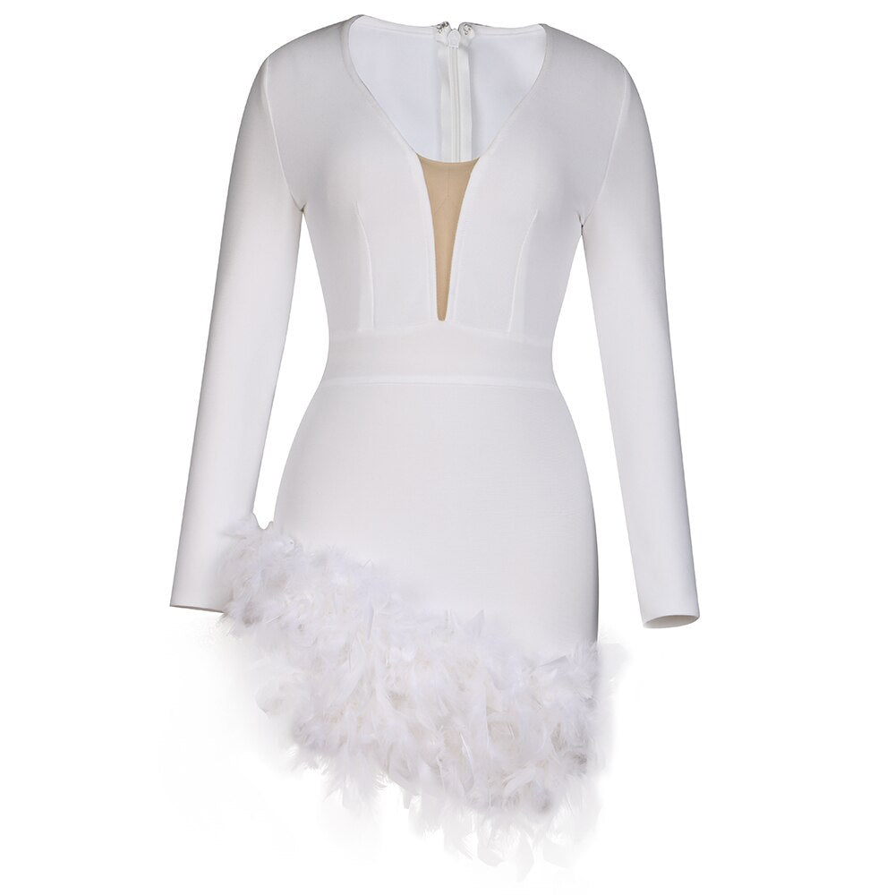 Feathers White Mini Dress - - DYAVOR®