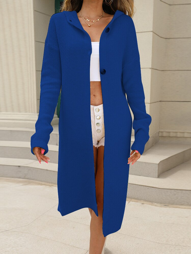 New Autumn Winter Women's Sweater Coat Fashionable Solid Color Long Hooded Knitted Cardigan Street Clothes Oversized Cardigan - - DYAVOR®