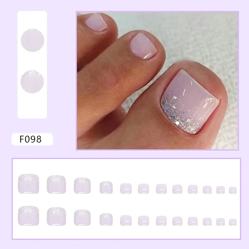 24pcs Wearable White-Edged French Manicure Toenails Full Cover Press On Fake Toenails DIY Artificial Acrylic False Toenails - - DYAVOR®