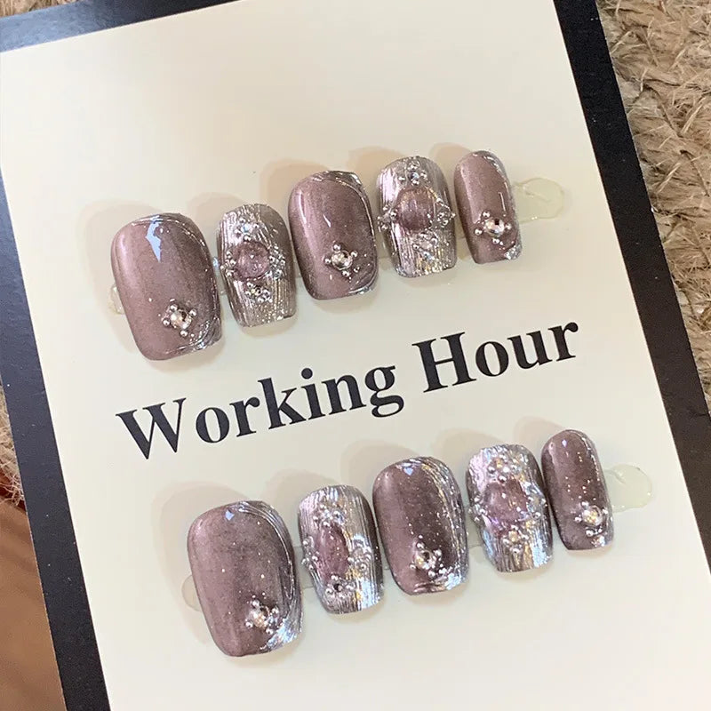 10 Pcs Wearing False Nails Fake Nails Pure Handmade 【Buccellati】 Complimentary Nail Enhancement Kit -  - DYAVOR®