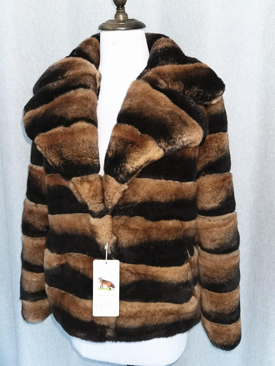 Classic Winter Real Fur Coat Genuine Real Rex Rabbit Fur Coats With Lapel Natural Rex Rabbit Fur Jackets Women Coats - - DYAVOR®