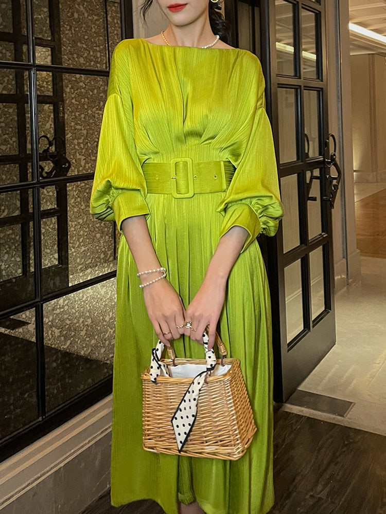 Long Dress With A Wide Belt - - DYAVOR®