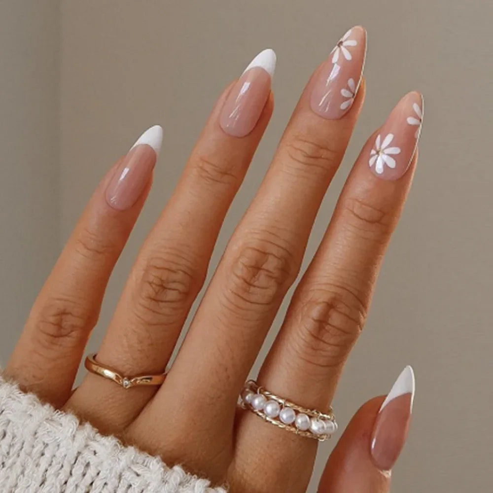 24Pcs/Set Almond Gradient Press On Nail Art Wearable Fake Nails Pointed Simple Ballet Coffin Reusable False Nails Tips Finished