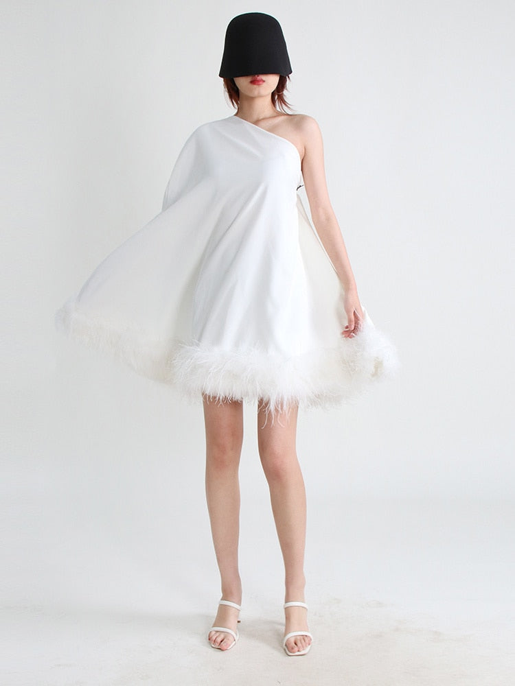 Feather Mini A-line White Dress - - DYAVOR®
