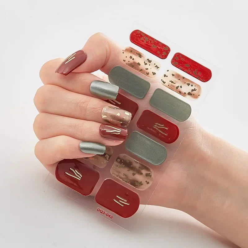 Semi Cured Gel Nails Art Stickers Fashion Solid Color Manicure Decal UV LED Lamp Need Gel Nail Decals Nail Sticker Decoration - - DYAVOR®