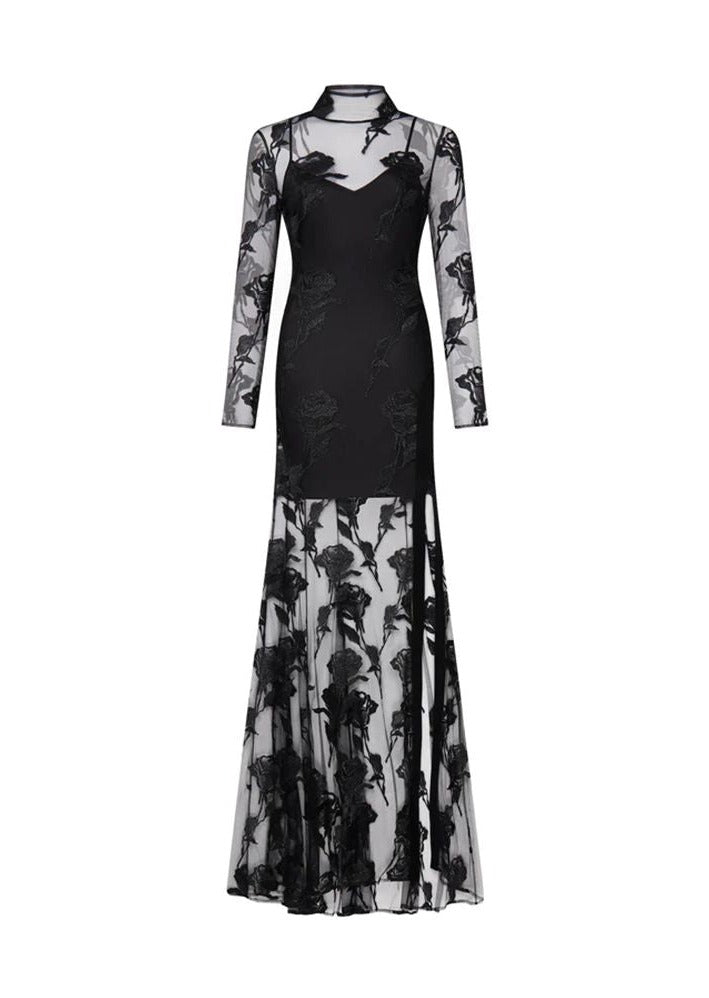 Black Lace Maxi Dress - - DYAVOR®