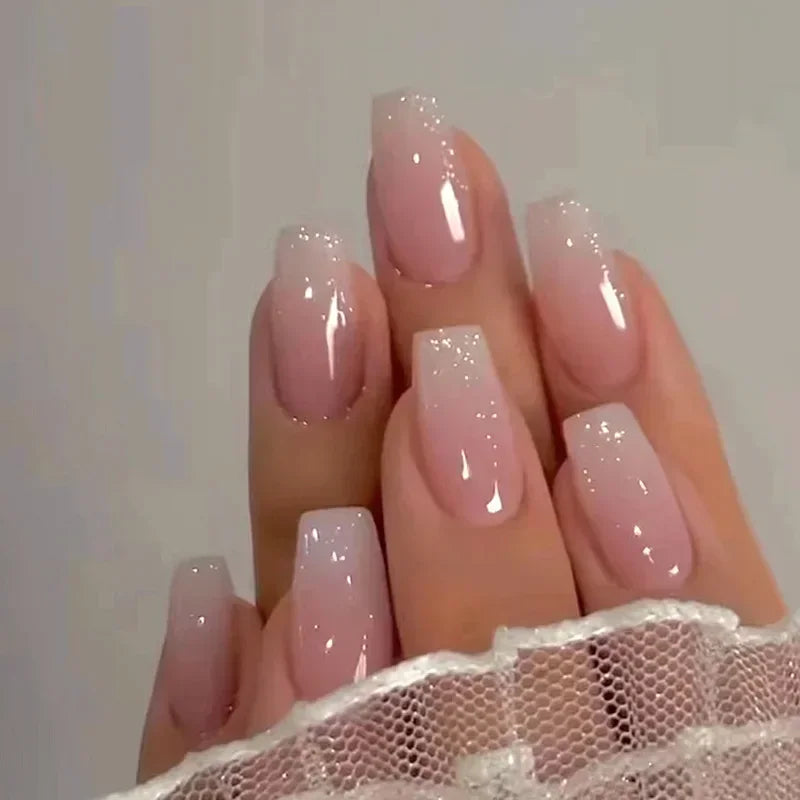 24pcs removeable false nails with glue Gradient Shinny brown coffin glitter Ballet press on nails long full cover fake nails tip - - DYAVOR®