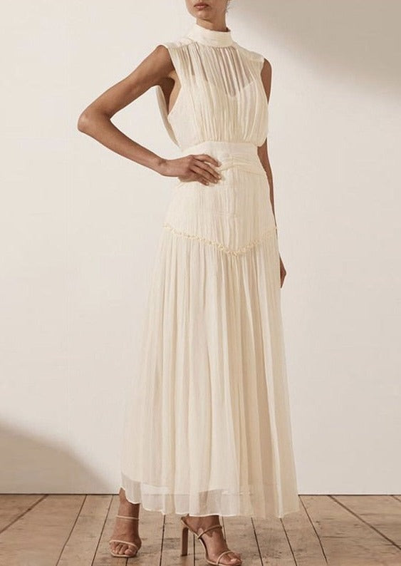 Long Chiffon Dress With Gathers -  - DYAVOR®