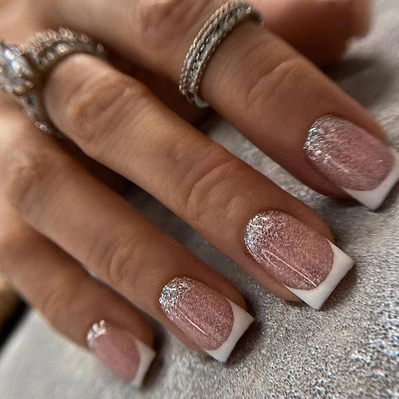 24pcs removeable false nails with glue Gradient Shinny brown coffin glitter Ballet press on nails long full cover fake nails tip - - DYAVOR®