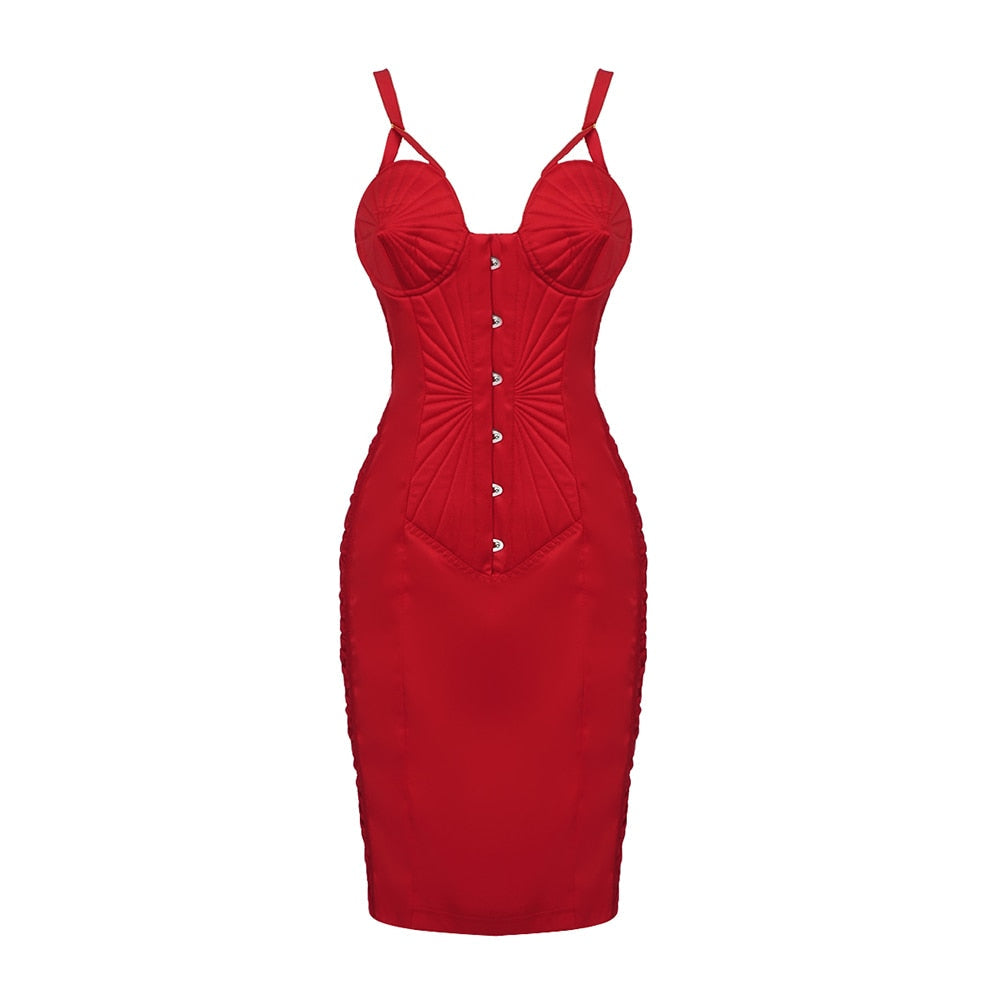 Red Satin Midi Dress - - DYAVOR®