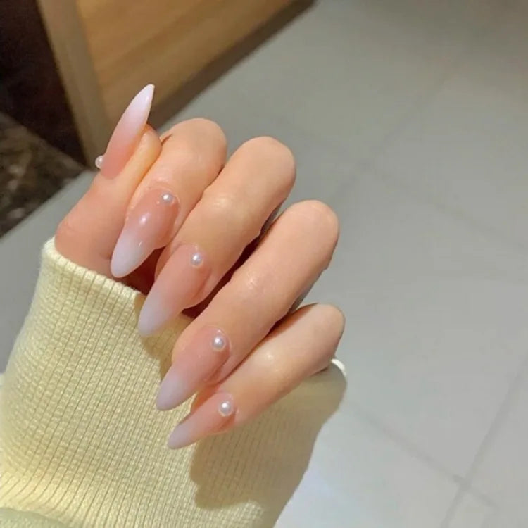 24Pcs/Set Almond Gradient Press On Nail Art Wearable Fake Nails Pointed Simple Ballet Coffin Reusable False Nails Tips Finished