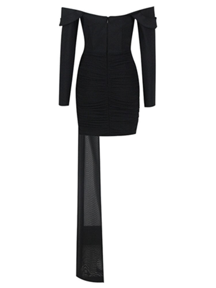 Train Side Black Mini Dress - - DYAVOR®